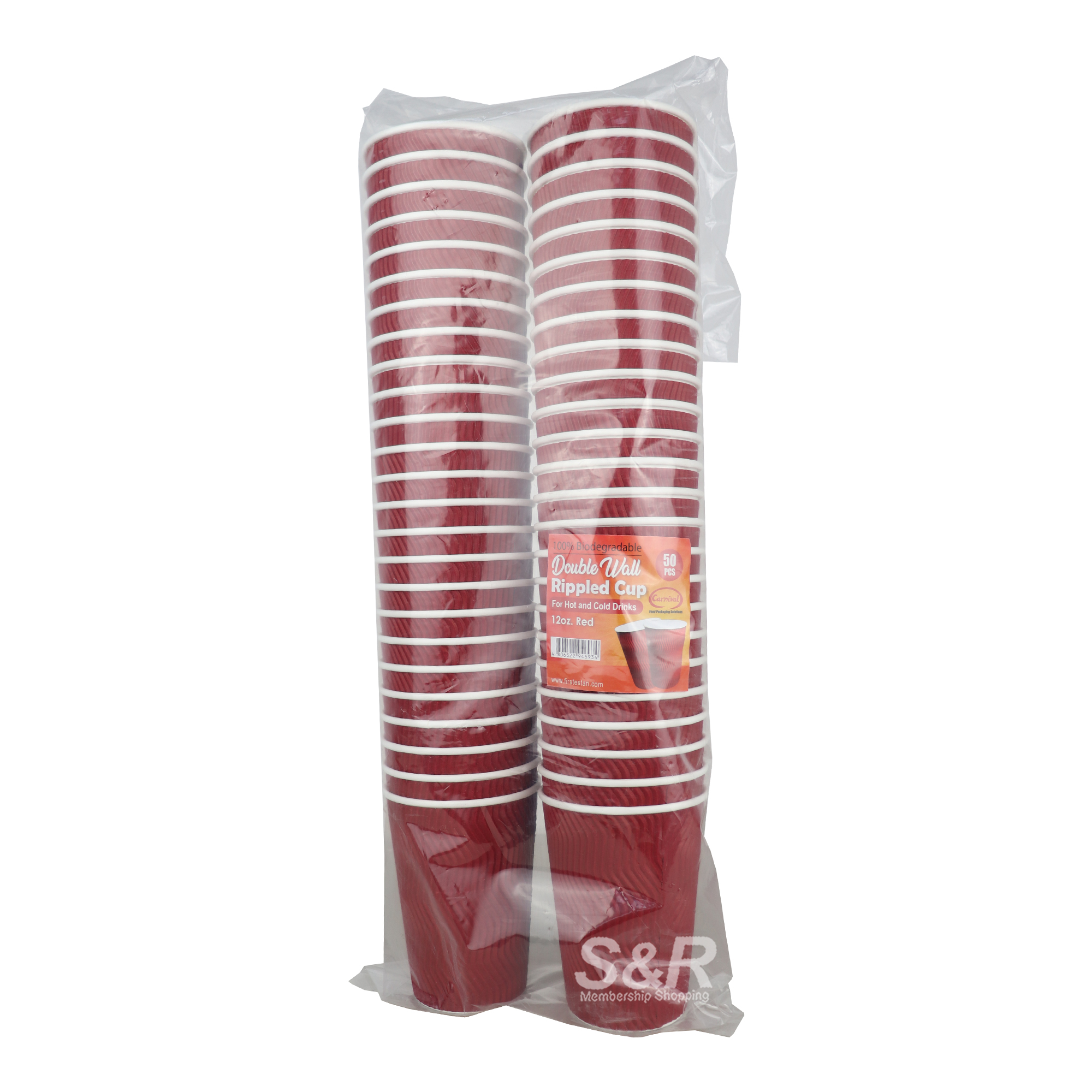 Carnival Double Wall Rippled Red Cup 50pcs